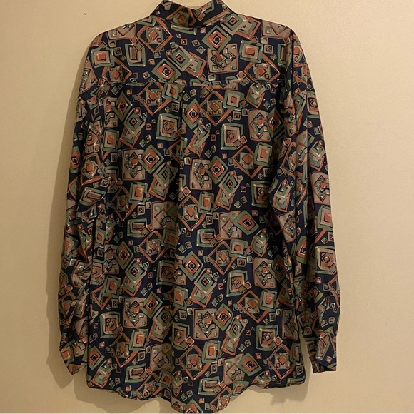Vintage 90s IMPACT 100% Silk Men's Geometric Button Up M Long Sleeve Shirt Y2K - Picture 11 of 11
